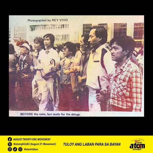 ATOM INTELLIGENCE ATOM's Reli German together with Labor Leader Rolando Olalia, Lean Alejandro and ATOM execom Dino Nable beside to the left and JV Bautista to the right. With other protesters during the post-Ninoy assassination era. AI Generated video clip of an actual picture* #Atom #augusttwentyonemovement #TuloyAngLaban #AI | ATOM - August Twenty-One Movement