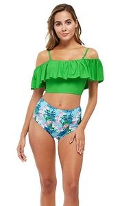 [Hot Item] OEM Plus Size Women 2 Pieces off Shoulder Swimsuit Bikini Set