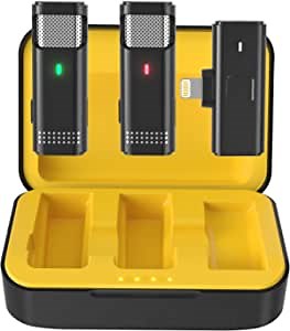 2 Mic Wireless Lavalier Lapel Microphone for iPhone iPad, MK06 Plug-Play Wireless Lavalier Mic with Charging Case-Linkable within 60ft for Live Streaming, Short Videos, YouTube, Interview, Vlog