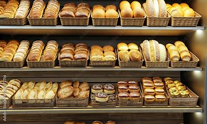 Bakery Display of Fresh Breads and Pastries
