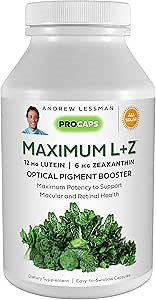 ANDREW LESSMAN Maximum L+Z 240 Softgels - 12mg Lutein, 6mg Zeaxanthin, Key Nutrients to Support Eye and Brain Health, and Promote Healthy Vision. No Additives. Easy to Swallow Softgels
