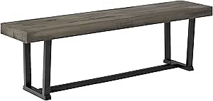 Walker Edison Industrial Farmhouse Wood Entryway Dining Kitchen Bench Kitchen Table Set Dining Chairs, 60 Inch, Grey