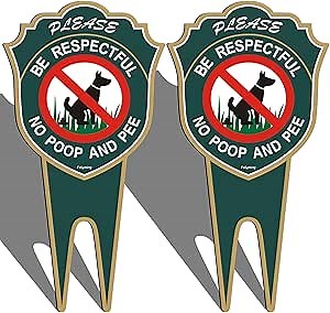 No Poop And Pee Dog Yard Signs 12” x 6”No Dog Poop Yard Signs Double Sided Rust-Free Aluminum Please Be Respectful Signs Weatherproof Easy to Install 2 Pack
