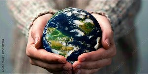 Woman's hands holding planet earth globe. Environmental ecology issues, save the world concept
