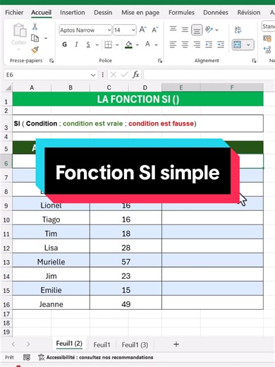 Fonction SI simple #excelastuces #exceldebutant #exceltips #excel