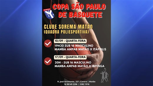 BASQUETE MATONENSE TEM DESAFIO NA COPA SÃO PAULO SUB-16: A EQUIPE ENCARA ITÁPOLIS NESTA QUARTA | TVM | Facebook