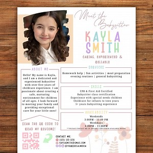 Editable Babysitter Flyer Template | Meet the Babysitter | Canva Resume for Childcare Providers | Instant Download | Babysitting Bio Sheet - Etsy