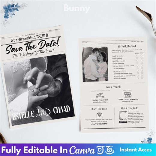 Editable Wedding Newspaper Template With Photo – Newlywed Times Wedding Program, Marriage Itinerary - Etsy