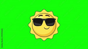 sun emoji cartoon smiling face with sunglasses, emoticon animation