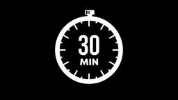 Symbolic 30 minute countdown graphic animation. Alpha channel....