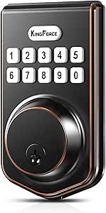 KING FORCE KingForce Keyless Entry Door Lock with Keypad, Smart Deadbolt Lock for Front Door, Electronic Smart Lock with Auto Lock, Easy Installation, IP54, Oil Rubbed Bronze, D1