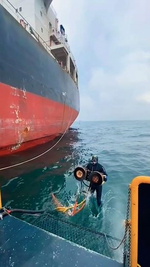 Diver work, insane cargo ship'$ hull cleaning #serviceunderwater #Divehardwork
