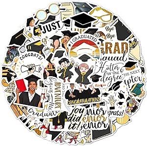 Pack 50 Pcs Graduation Stickers for Water Bottles Waterproof Laptop Cups Computer Scrapbooking Journaling Teens Adults Girls Boys Aesthetic Funny Sticker Packs Small Vinyl Decals