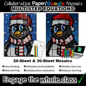 Collaborative Multistep Equations Holiday Math Mosaic, Paper AND Google Versions