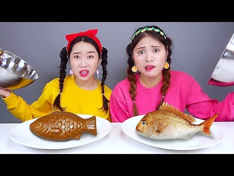 Gummy Food, Real Food vs Chocolate Food Challenge DONA