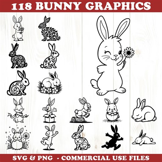 Bunny Graphics Svg & Png Bundle for Cricut and Laser Engrave Projects Instant Downloads - Etsy