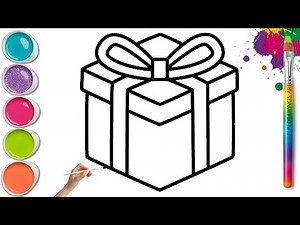 Colorful Gift Box Drawing 🌈🎁 Draw and Paint Easy Step by Step Tutorial