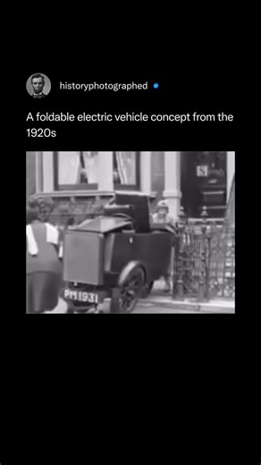 History Photographed on Instagram: "A glimpse into the quirky car designs of the 1920s. This particular model remains a mystery, but it was built to be foldable and compact for easy storage—and interestingly, it was also an early attempt at an electric vehicle."