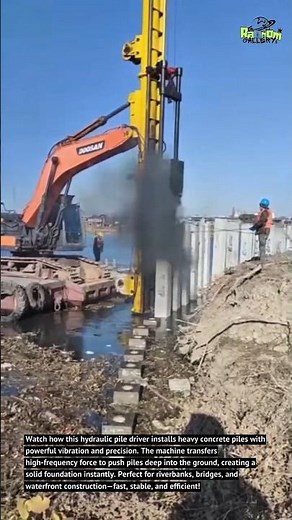 AMAZING! Hydraulic Pile Driver Machine Working on Water Edge!