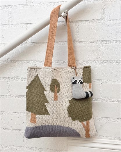 Forest Knit Tote Bag • Woodland Tree Shoulder • Cottagecore Market Bag - Etsy
