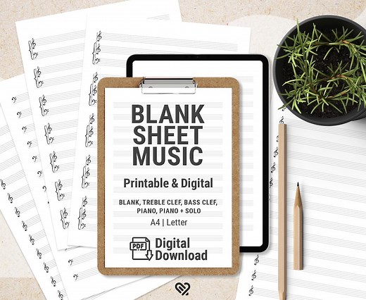 Printable and Digital Sheet Music | Printable Sheet Music in A4 PDF Format | Treble and Bass Clef | Blank Sheet Music | Digital Download - Etsy