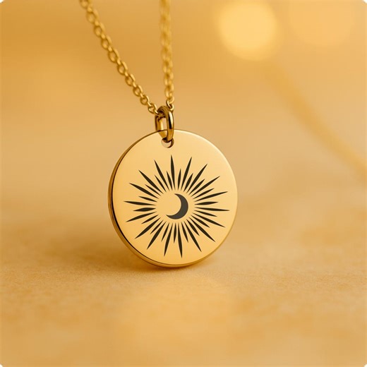 Engraved Sun Moon Necklace, Symbolic Celestial Jewelry, Meaningful Gift, Light and Shadow Harmony - Etsy