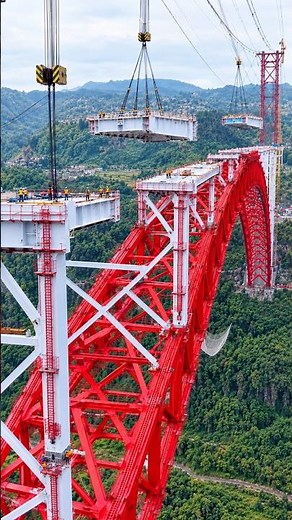 Fenglai Bridge 300m High Deck Hoisting 🏗️ World's Largest-Span Arch Bridge