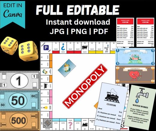Monopoly Style Printable Kit – Canva Template PDF - Etsy