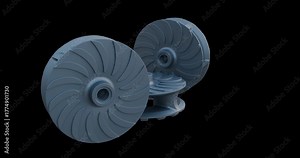 Centrifugal pump heavy duty impeller 3D animation. impeller component displayed from different angles on a black background