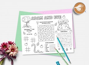 Adam and Eve, Printable Bible Activity Placemat, Sunday School, Kids Bible Study, Bible Story Activity Sheet, Christian Homeschool Placemat - Etsy