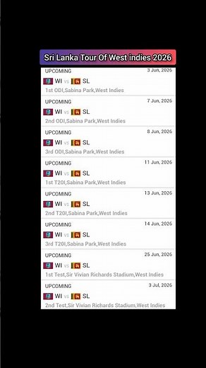 Sri Lanka vs West Indies ODI, T20 & Test Series Schedule 2026 #CricketShorts #SLvsWI