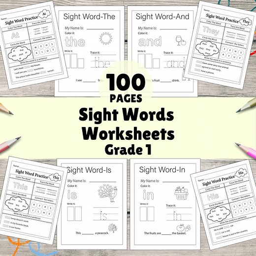 100 Sight Words Worksheets for 1st Grade | Printable Learning Activities | First Grade Phonics & Reading Practice | Instant Download - Etsy