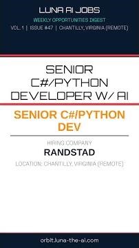 Senior C#/Python Developer at Randstad | Remote | Now Hiring