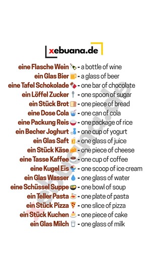 💡 Tip: These all use the accusative case, a key grammar point when talking about what you eat or drink. Want to sound natural when ordering or talking about your favorite meals in German? Here’s a handy list of common portion phrases you’ll use every day! these short phrases are perfect for beginners and super practical: Try using one today: Ich nehme eine Tasse Kaffee, bitte. ☕ What’s your favorite phrase from the list? Write it in the comments below! 👇 #deutschlernen #learngerman #learngerma