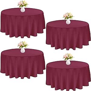 4 Pack Round Tablecloth 90 Inch Polyester Washable Fabric Table Covers for Wedding Dining Table Buffet Parties Banquet Decoration（Burgundy）