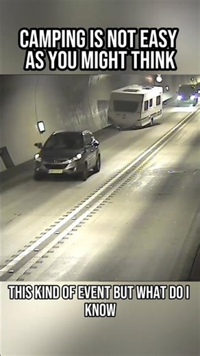 A camping trailer unhitched on the highway.