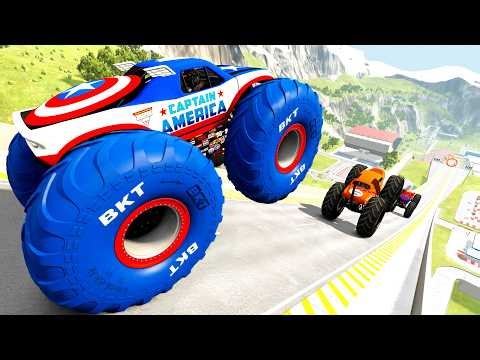 Epic High Speed Monster Trucks Jumps & Crashes #93 - BeamNG Drive