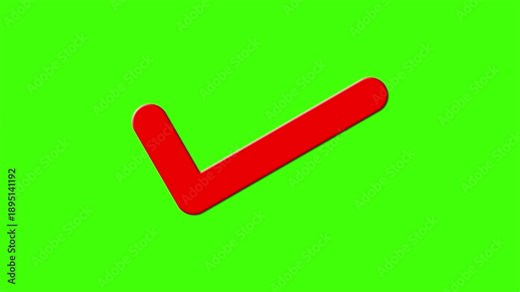 Red Check Mark Tick Icon on Green Screen Background, Correct and Approved Symbol