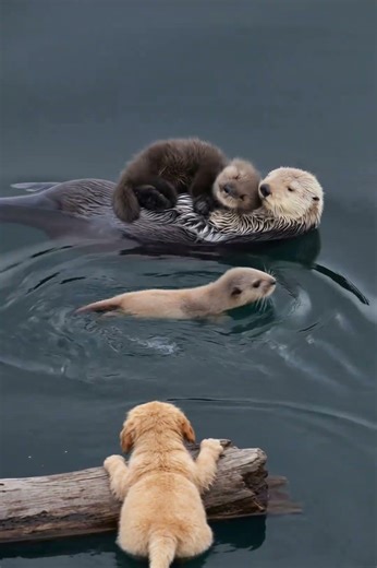 Lost Puppies Drifting on the River Find an Unexpected Otter Family