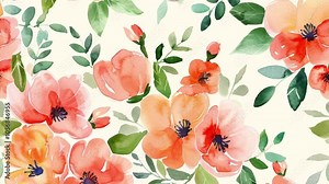 Flower watercolor pattern seamless loop animation.