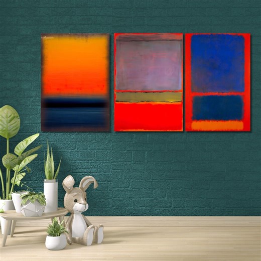 Mark Rothko Abstract Triptych Canvas Prints, Minimalist Celestial Landscape Wall Art Set of 3 - Etsy