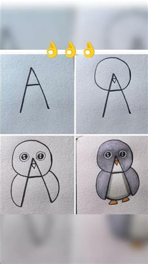 easy penguin 🐧🐧 drawing tutorial letter of A,👌👌