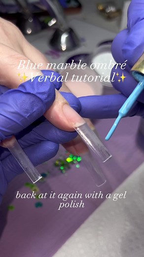 Blue Marble Acrylic Nails Tutorial with Gel Ombre Design