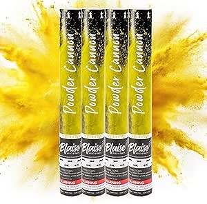 Blaise Pyro & Party - Yellow Powder Poppers - Water-Soluble & Colorful Powder Cannons for Gender Reveals, Birthdays, Weddings & Celebrations - Easy to Use for Memorable Photos - 16-Inch, 4-Pack