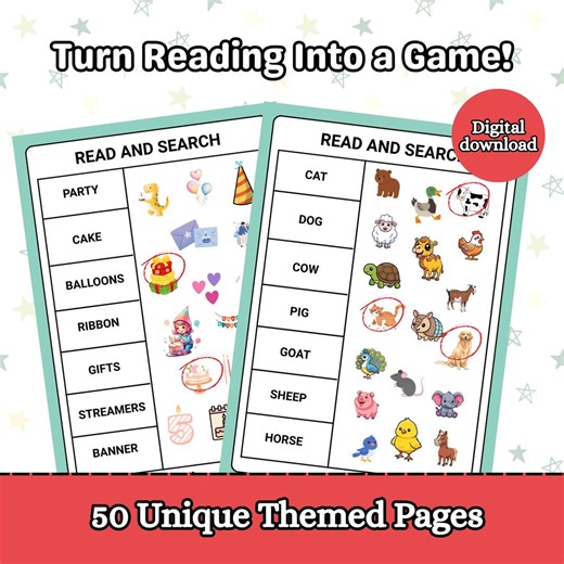Read and Search Book for Kids Animal Learning Activity Book Picture Search Fun Preschool Workbook Art Socks Style - Etsy