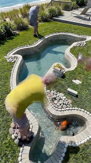 Backyard Turned Into Natural Koi Pond 😳🌿 River Style Build #shorts