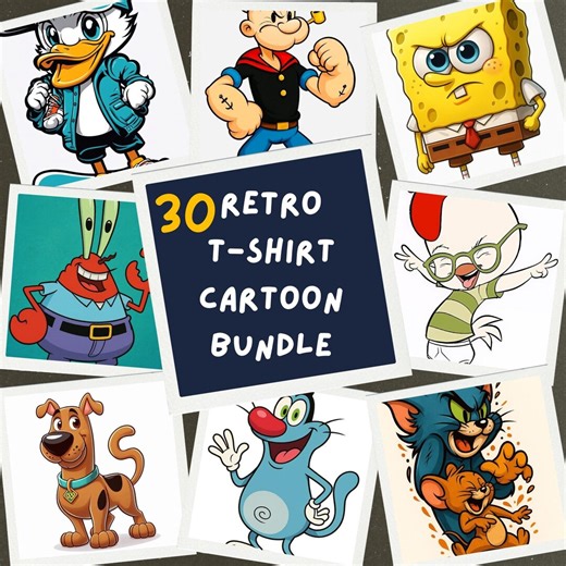 30 Retro Cartoon T-shirt Designs Bundle (digital Download) - Etsy