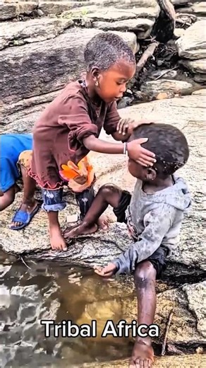 Pure Joy! 🌊 African Tribe Kids River Bathing 🇰🇪✨ #Africa #VillageLife