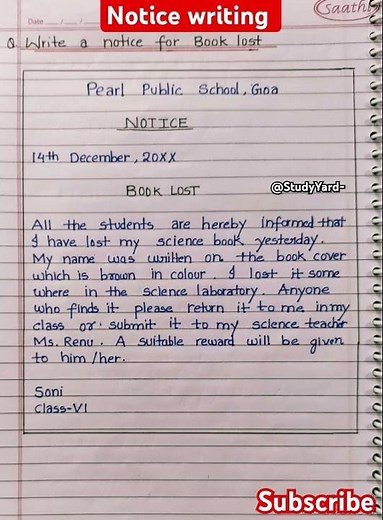 Notice writing on book lost l notice writing on lost and found