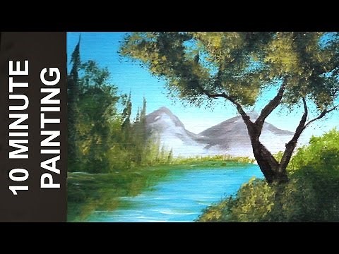 Painting Trees on the Lake and Distant Mountains with Acrylics in 10 Minutes!